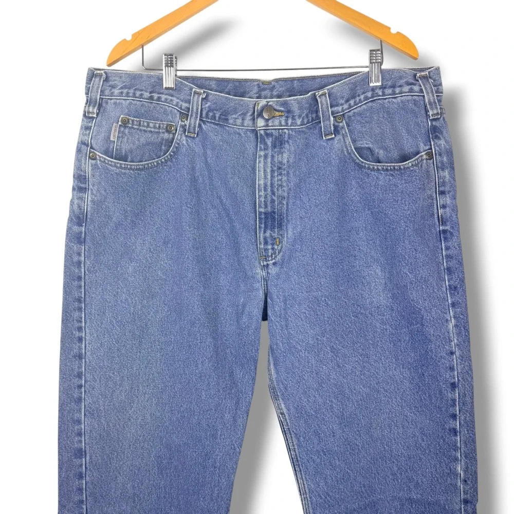 Carhartt Jeans Men 42x30 Blue Denim Traditional Fit‎ Cotton Workwear Logo B180